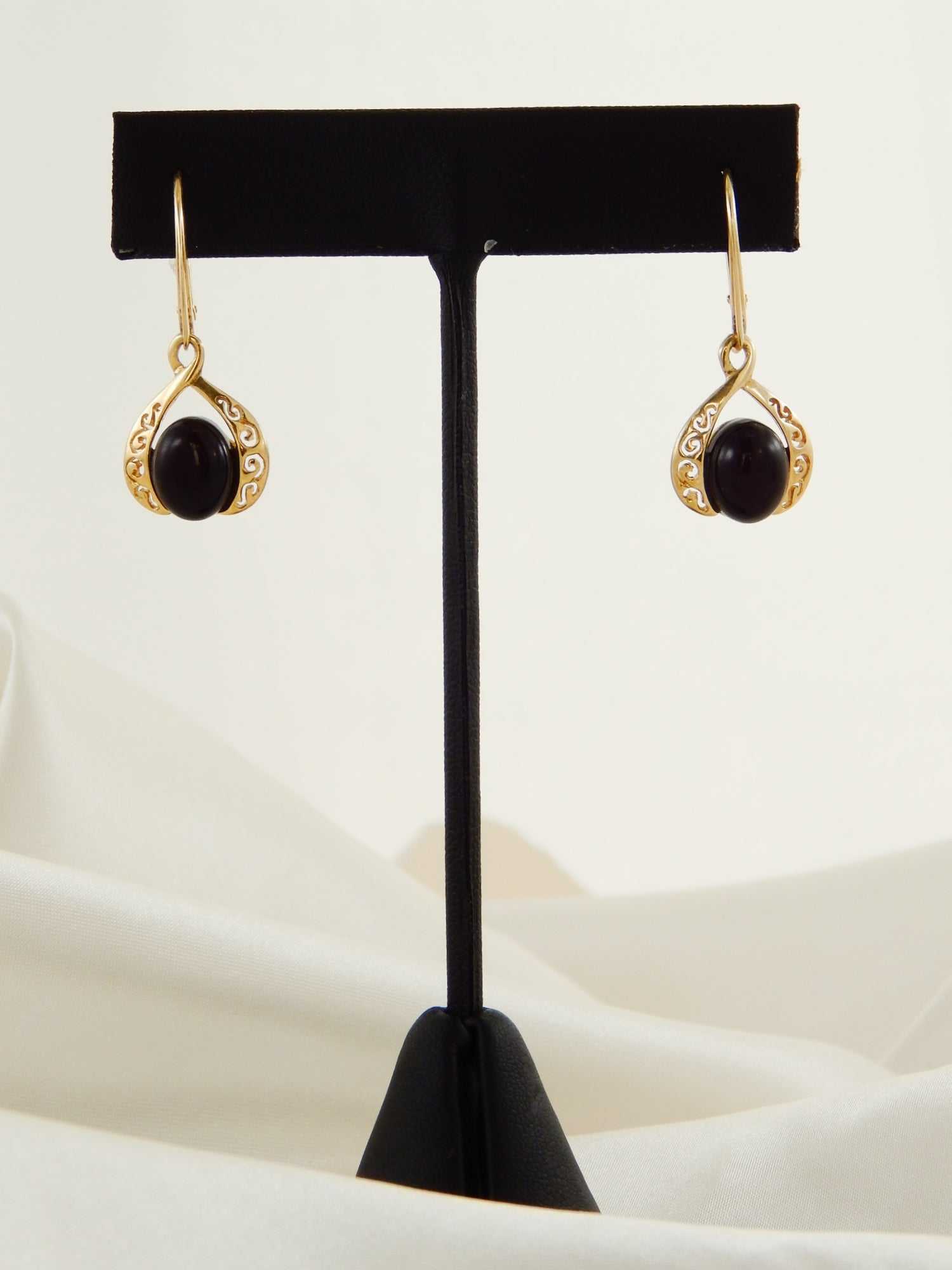 Natural Baltic Black Amber 14K Gold Plated Victorian Earrings