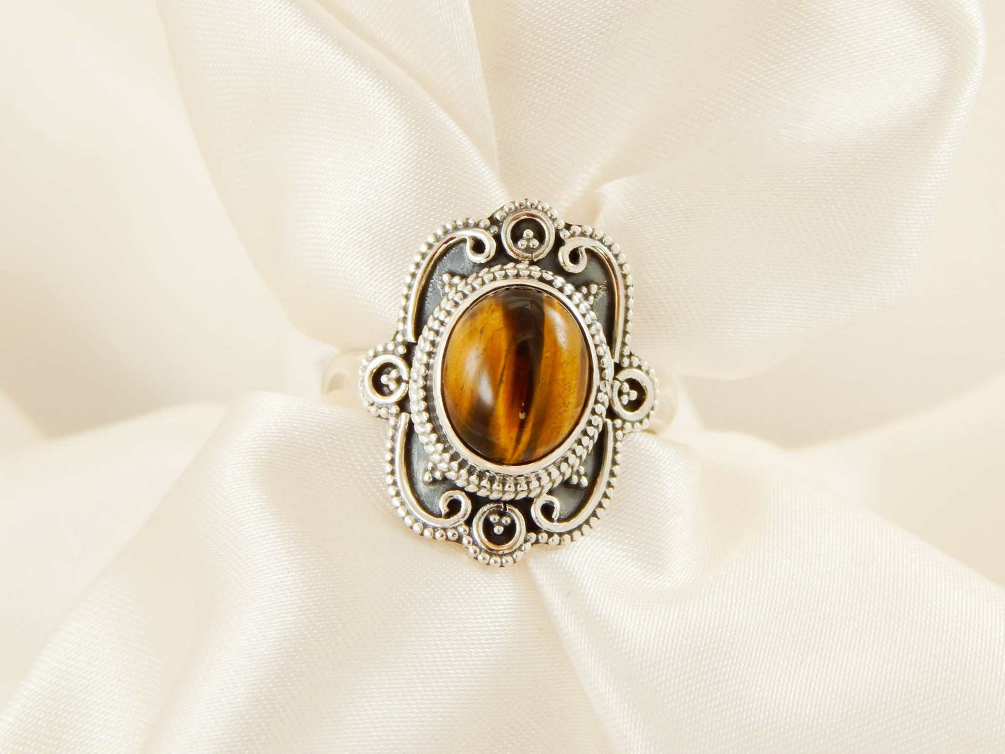 Genuine Tigers Eye Boho Chic Ring in 925 Sterling Silver