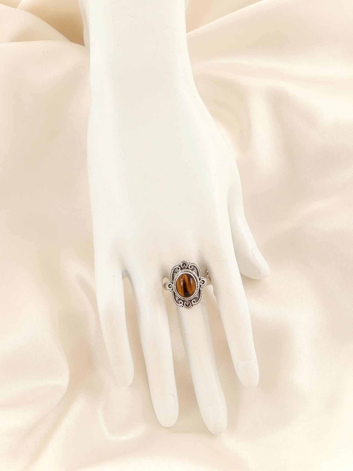 Genuine Tigers Eye Boho Chic Ring in 925 Sterling Silver