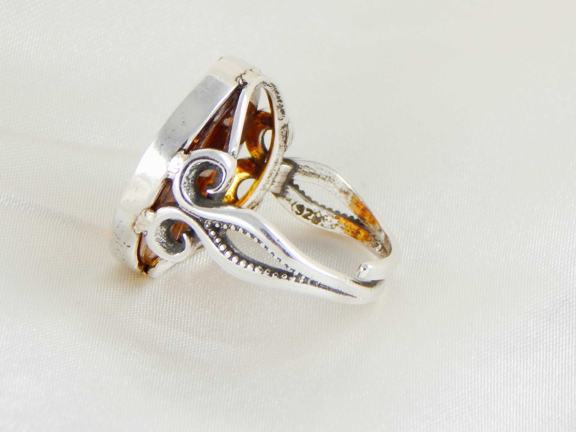 Natural Baltic Cognac Amber Tree of Life Adjustable Ring