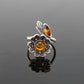 Natural Baltic Cognac Amber Adjustable Flower Ring