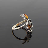 Natural Baltic Cognac Amber Adjustable Flower Ring