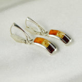 Natural Baltic Amber Mosaic Dangle Earrings in 925 Sterling Silver