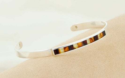 Natural Baltic Amber Minimalist Cuff Bracelet in 925 Sterling Silver