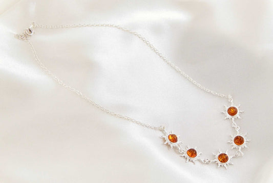 Natural Baltic Cognac Amber Celestial Sun Necklace