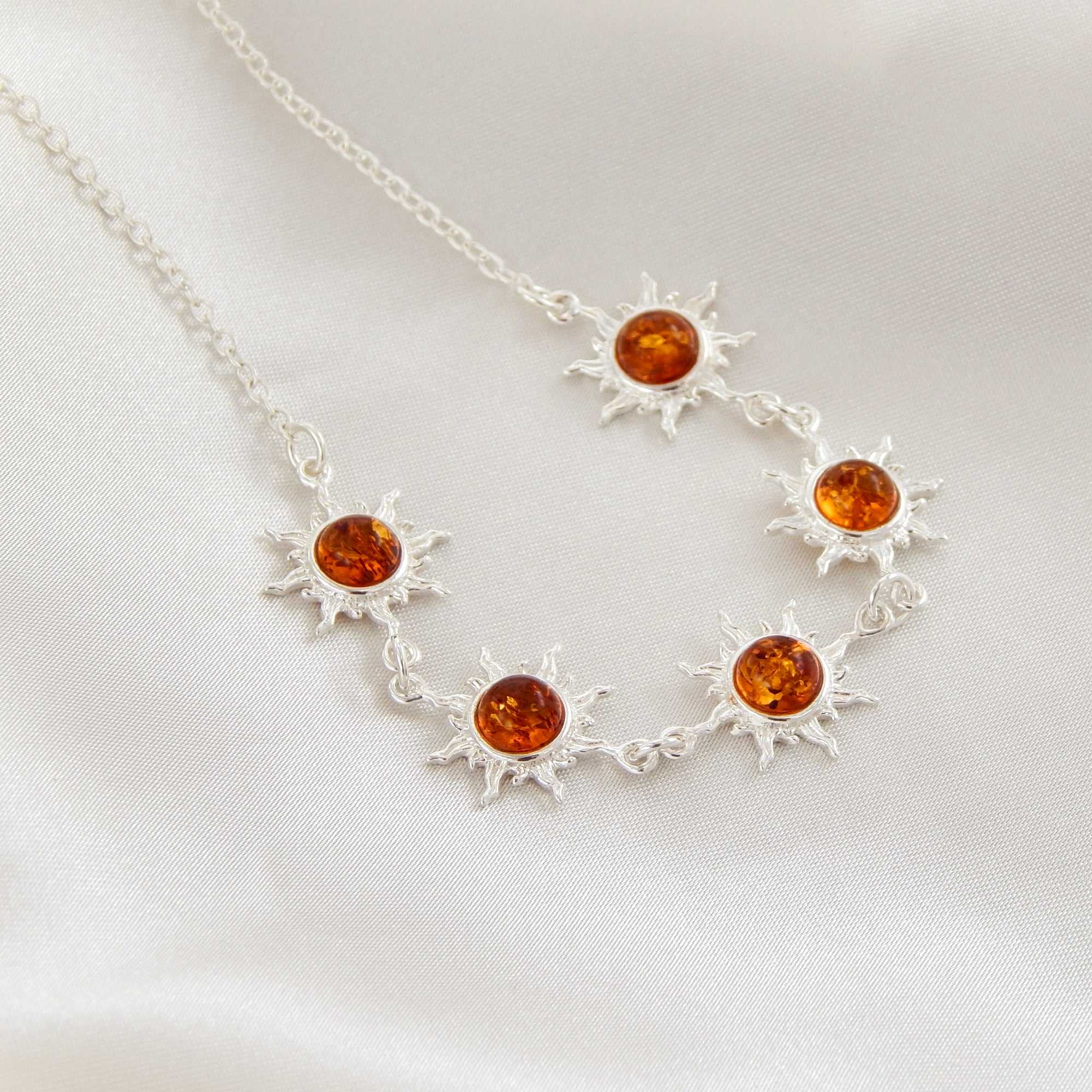 Natural Baltic Cognac Amber Celestial Sun Necklace