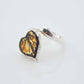 Natural Baltic Citrine Amber Laser Cut Oak Leaf Adjustable Ring