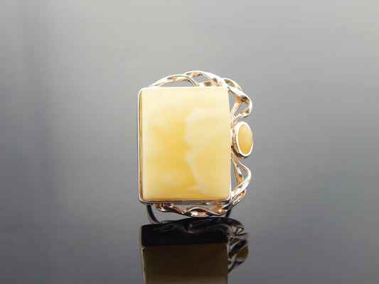 Natural Baltic Butterscotch Marbled Amber Avant Garde Ring in 925 Sterling Silver