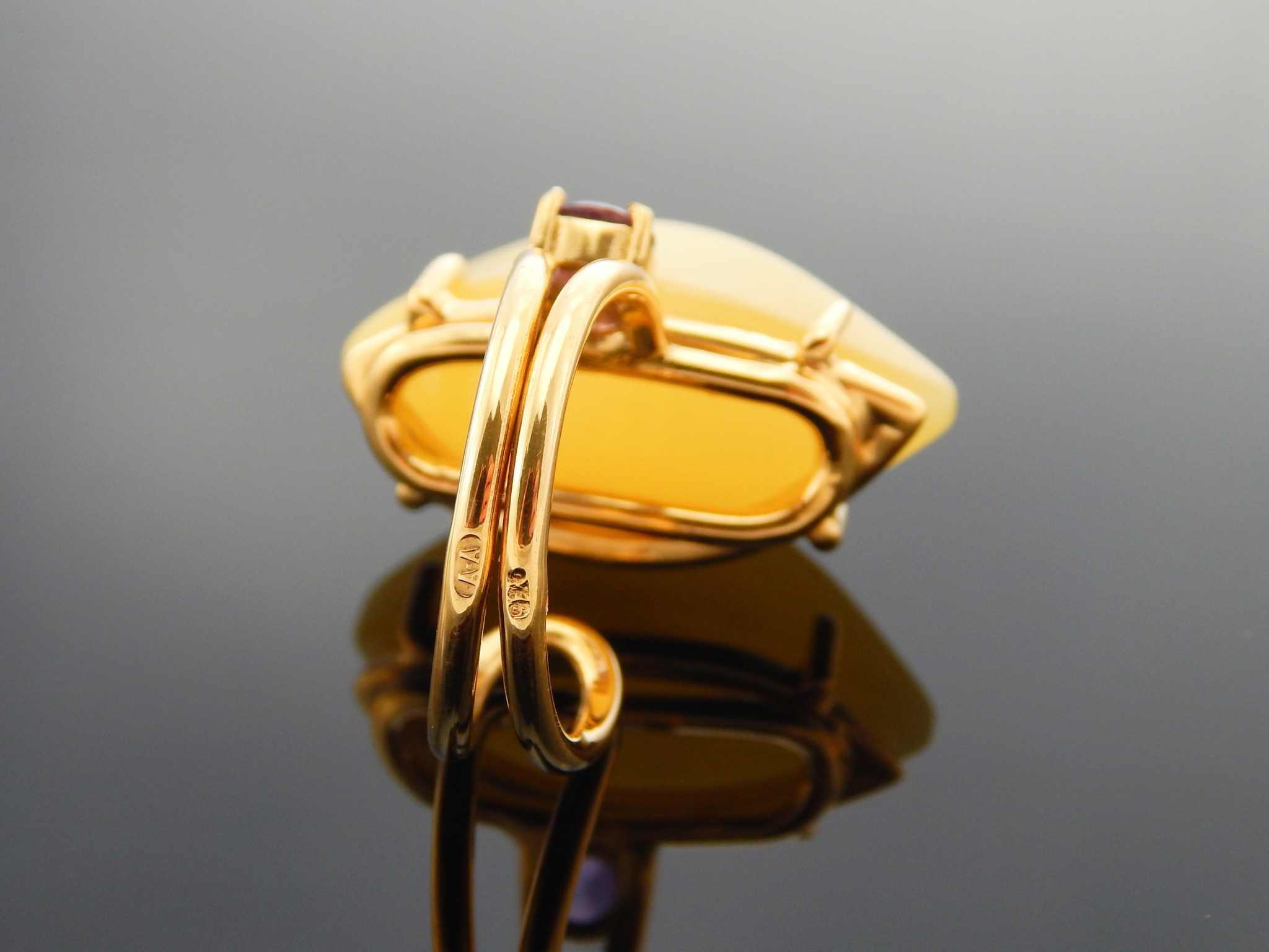 Natural Baltic Butterscotch Amber and Amethyst Handmade Ring in 14k Gold Plated S925