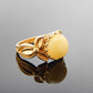 Natural Baltic Butterscotch Amber Royal Flower Adjustable Ring in 14k Gold Plated s925