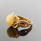 Natural Baltic Butterscotch Amber Royal Flower Adjustable Ring in 14k Gold Plated s925