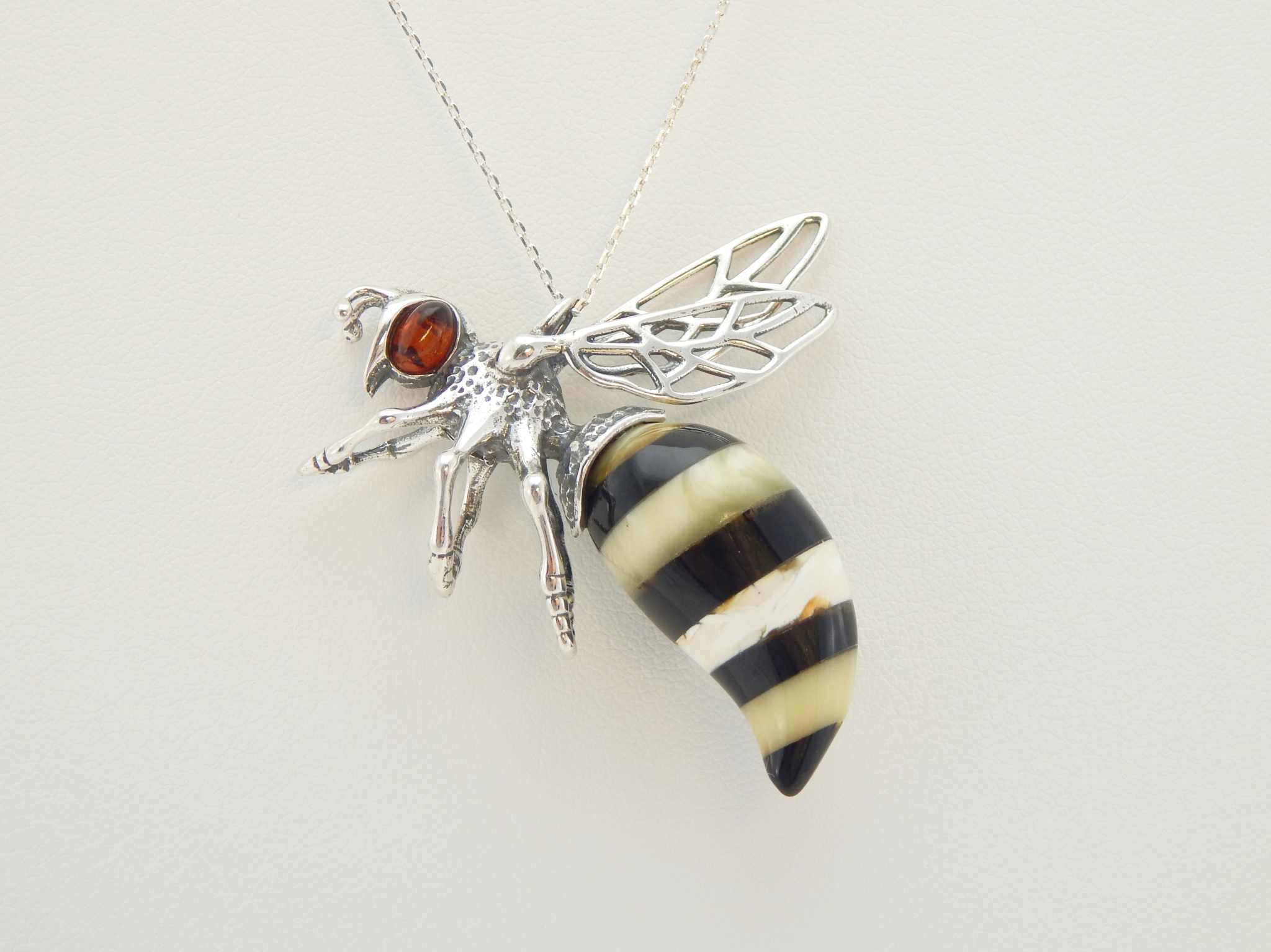 Natural Baltic Amber Bumble Bee Pendant in 925 Sterling Silver