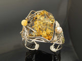 Natural Baltic Green and Lemon Amber Spider Web Bracelet in 925 Sterling Silver