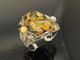 Natural Baltic Green and Lemon Amber Spider Web Bracelet in 925 Sterling Silver