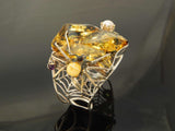 Natural Baltic Green and Lemon Amber Spider Web Bracelet in 925 Sterling Silver