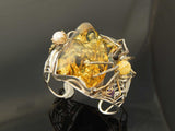 Natural Baltic Green and Lemon Amber Spider Web Bracelet in 925 Sterling Silver