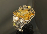 Natural Baltic Green and Lemon Amber Spider Web Bracelet in 925 Sterling Silver