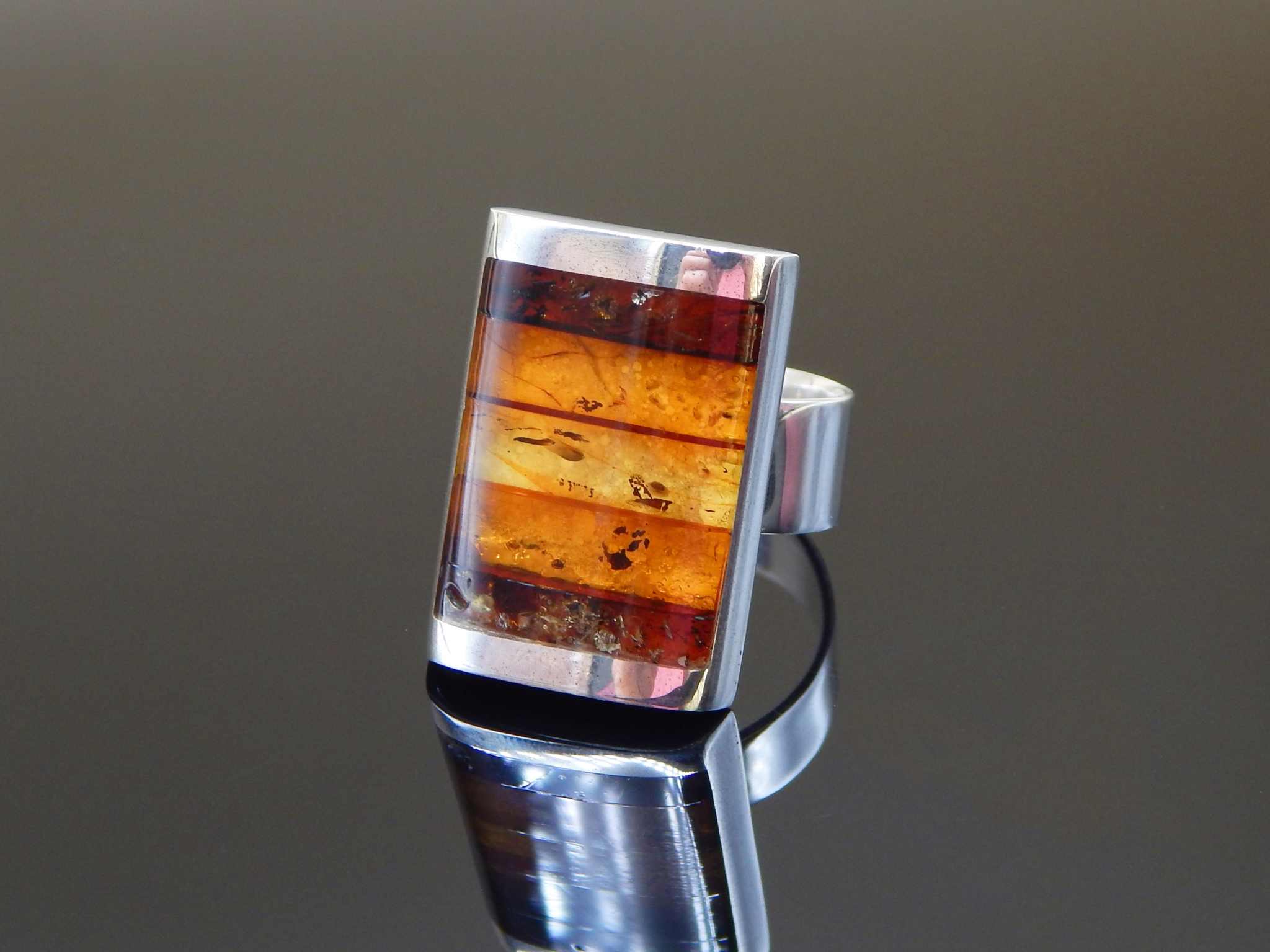 Natural Baltic Cognac Amber Handmade Modern Adjustable Ring