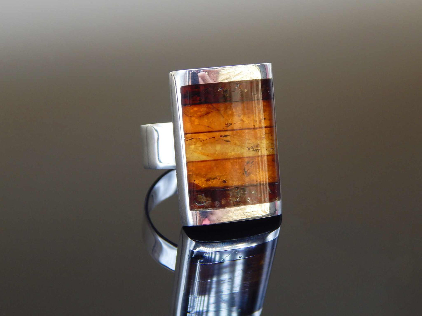 Natural Baltic Cognac Amber Handmade Modern Adjustable Ring