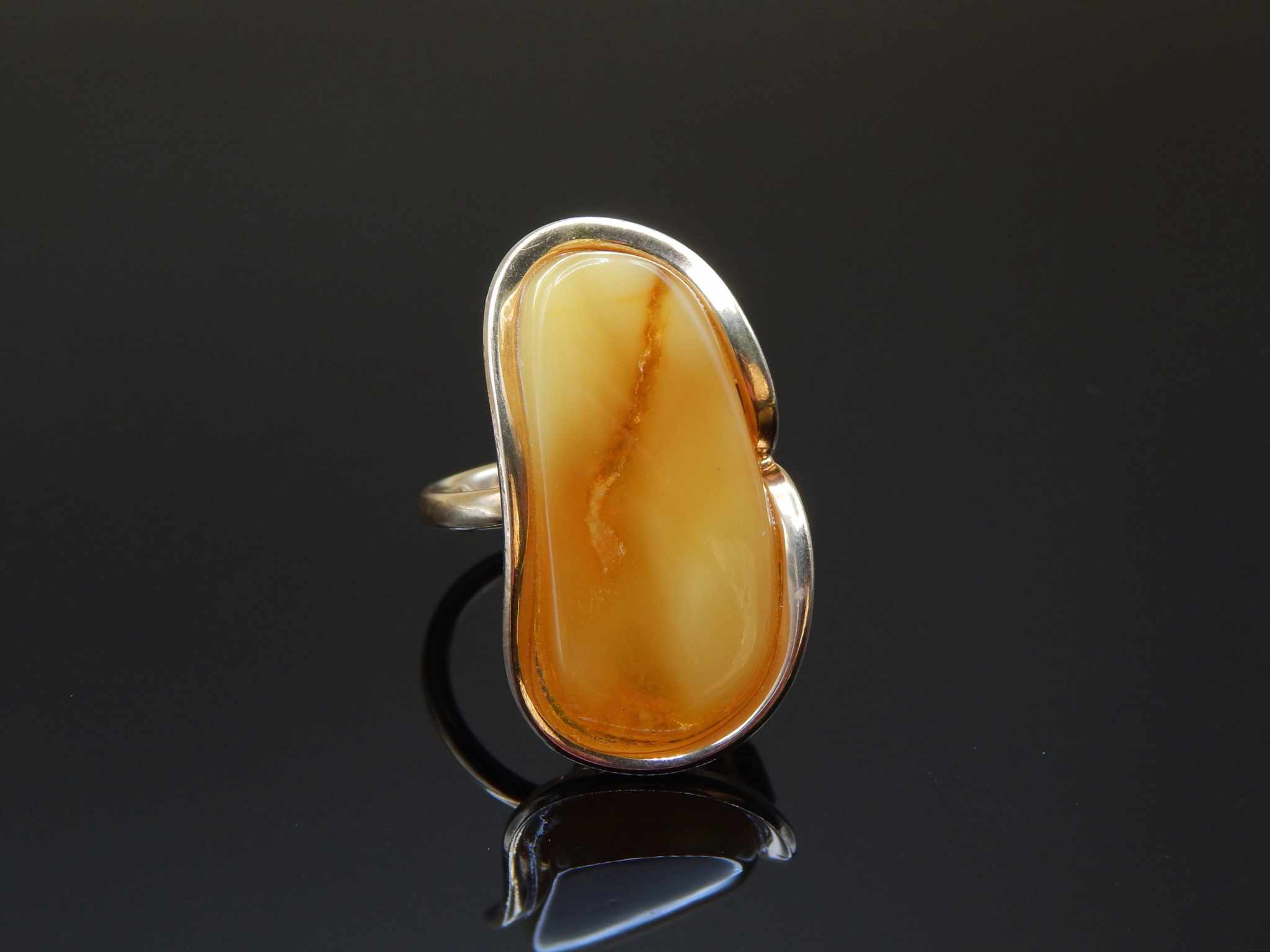 Natural Baltic Butterscotch Amber Adjustable Statement Ring in 14k Gold Plated s925