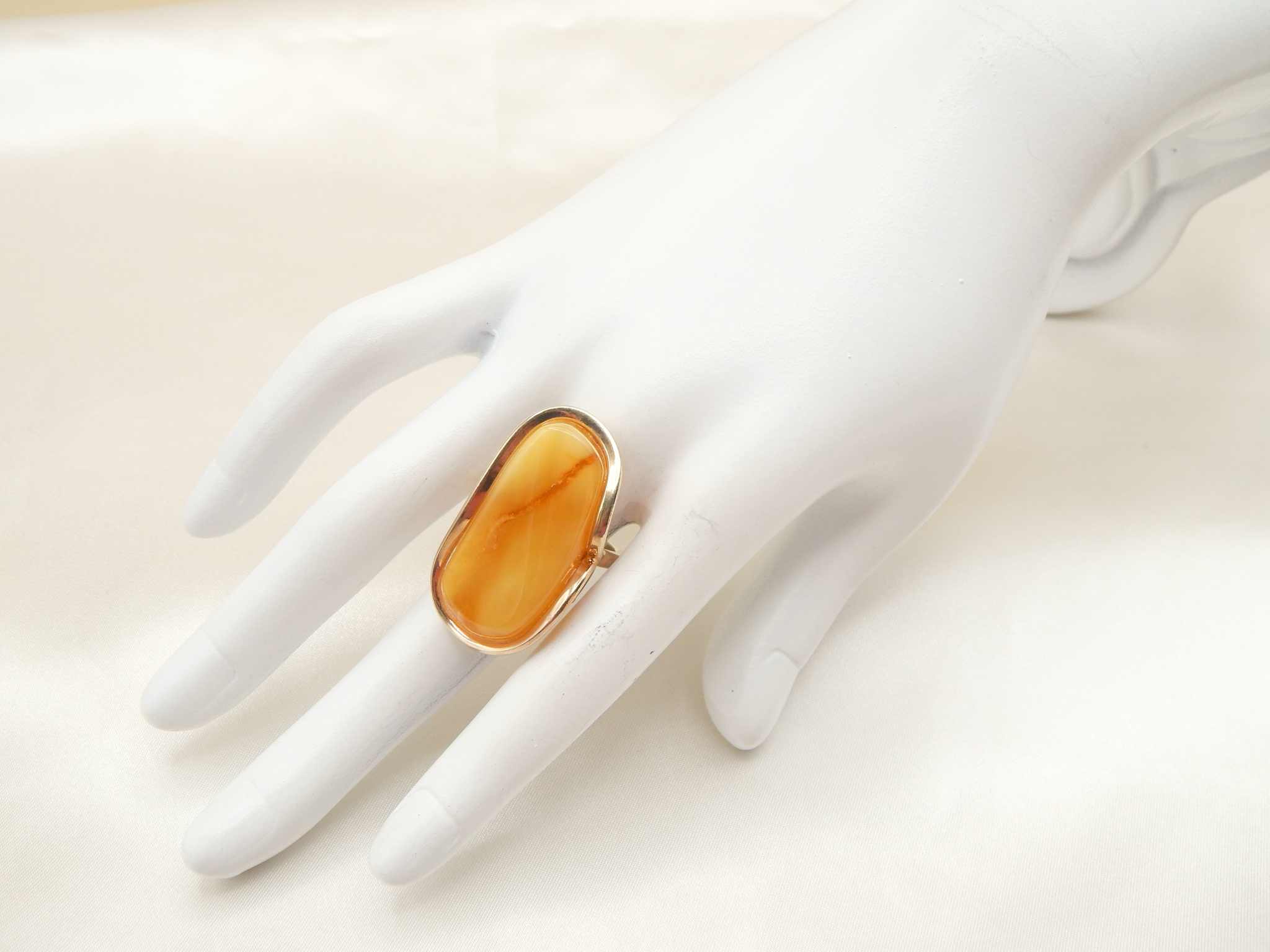 Natural Baltic Butterscotch Amber Adjustable Statement Ring in 14k Gold Plated s925