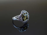 Natural Baltic Green Amber Cushion Cut Celtic Ring in 925 Sterling Silver