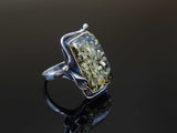 Handmade Natural Baltic Green Amber Lilly Ring in 925 Sterling Silver