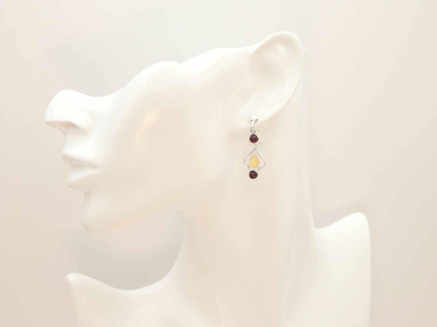 Natural Baltic Butterscotch and Cherry Amber Queen of Hearts Earrings in 925 Sterling Silver