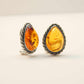 Natural Baltic Cognac Amber Pear Cut Clip On Earrings in 925 Sterling Silver