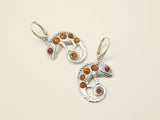 Natural Baltic Cognac Amber Chameleon Dangle Earrings in 925 Sterling Silver