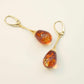 Natural Baltic Cognac Amber Teardrop Earrings in 14k Gold Plated 925 Sterling Silver