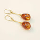 Natural Baltic Cognac Amber Teardrop Earrings in 14k Gold Plated 925 Sterling Silver