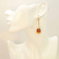 Natural Baltic Cognac Amber Teardrop Earrings in 14k Gold Plated 925 Sterling Silver