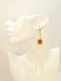 Natural Baltic Cognac Amber Teardrop Earrings in 14k Gold Plated 925 Sterling Silver