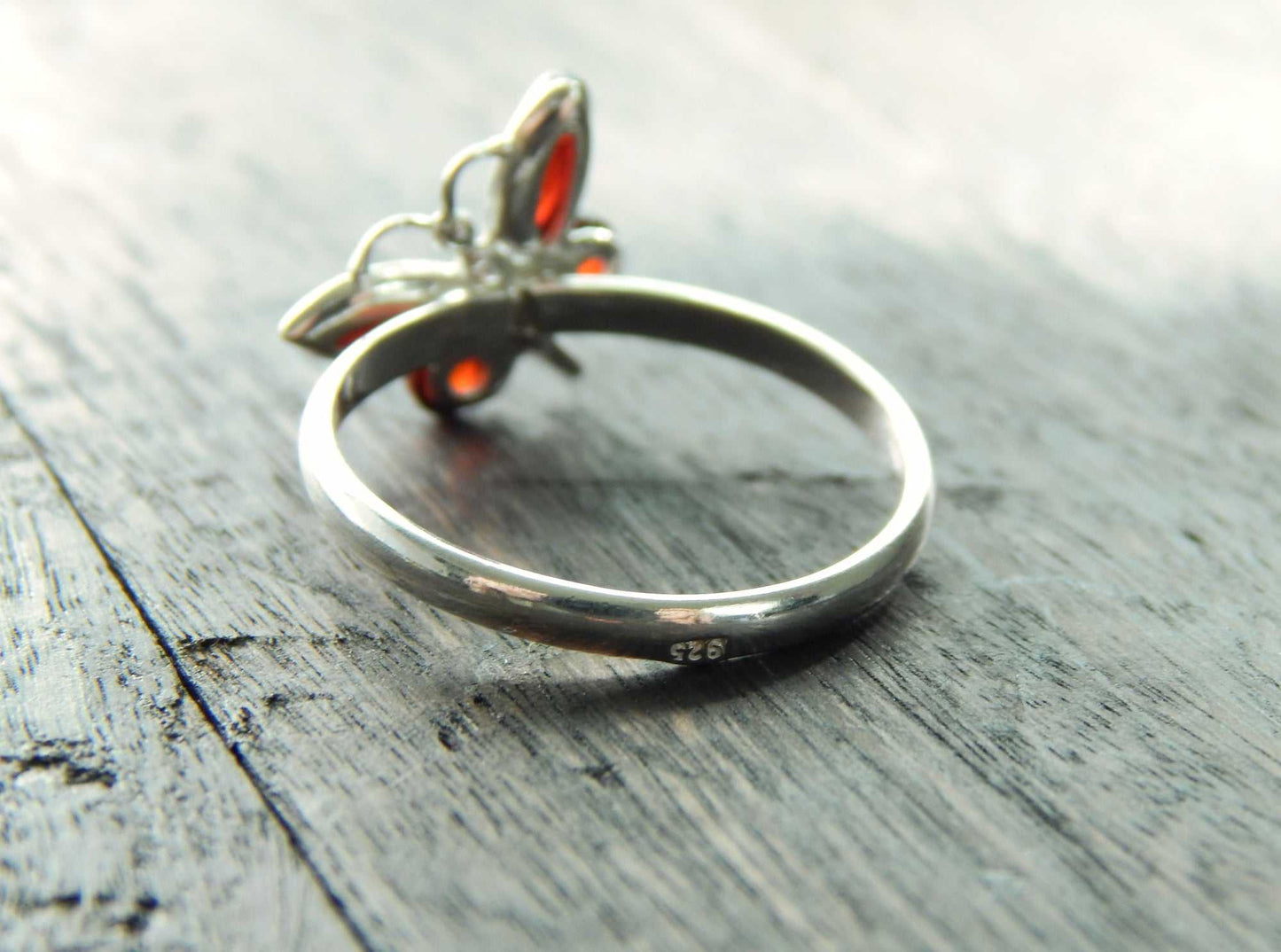 Natural Baltic Cherry Amber Dainty Butterfly Ring