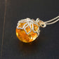 Natural Baltic Lemon Amber Sphere Floral Pendant in 925 Sterling Silver