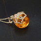 Natural Baltic Lemon Amber Sphere Floral Pendant in 925 Sterling Silver