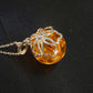 Natural Baltic Lemon Amber Sphere Floral Pendant in 925 Sterling Silver