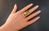 Natural Baltic Green Amber Rectangular Adjustable Statement Ring in 925 Sterling Silver