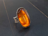 Handmade Natural Baltic Cognac Amber Unisex Brutalist Ring in 925 Sterling Silver