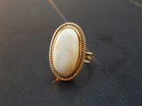 Natural Baltic Rare White Amber Victorian Ring in 14k Gold Plated s925