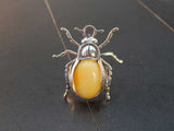 Natural Baltic Butterscotch Amber Adjustable Beetle Ring in 925 Sterling Silver