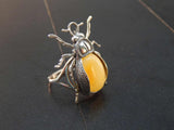 Natural Baltic Butterscotch Amber Adjustable Beetle Ring in 925 Sterling Silver