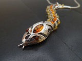 Natural Baltic Amber Rattlesnake Statement Necklace in 925 Sterling Silver