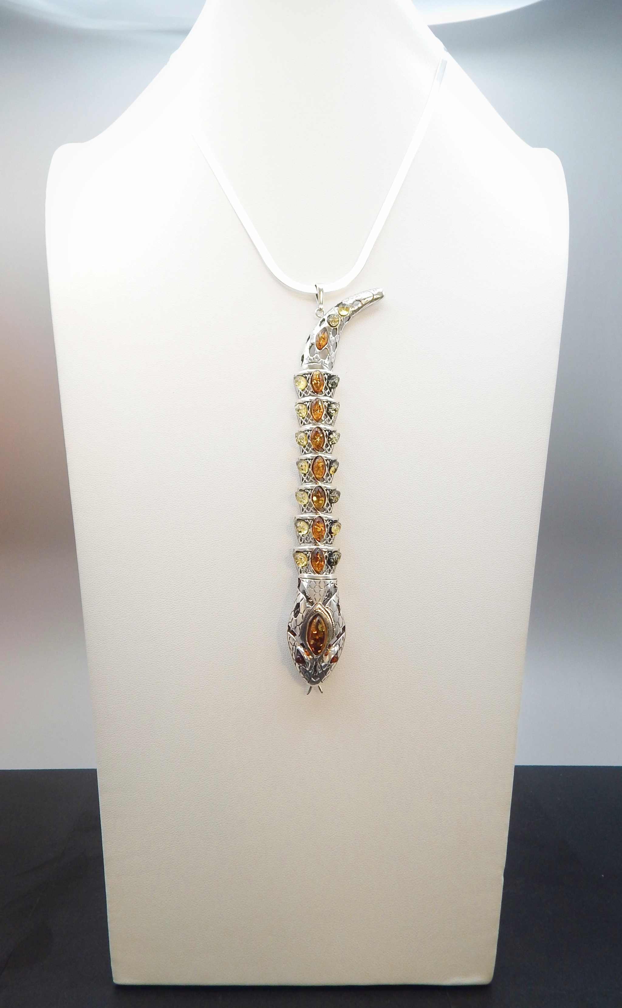 Natural Baltic Amber Rattlesnake Statement Necklace in 925 Sterling Silver