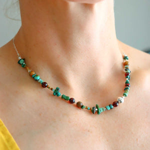 Genuine Turquoise Beaded Necklace and Cherry Amber with 925 Sterling Silver