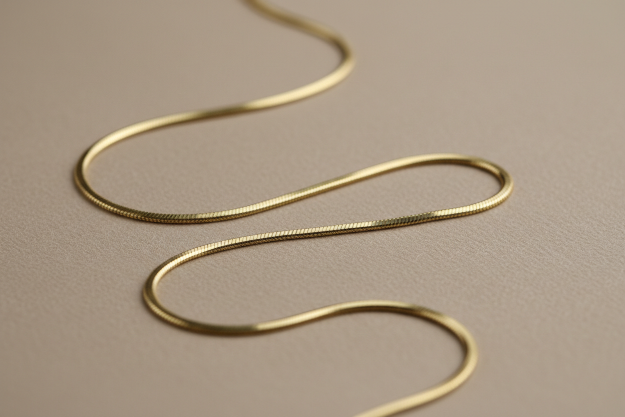 gold snake chain necklace dainty on neutral background