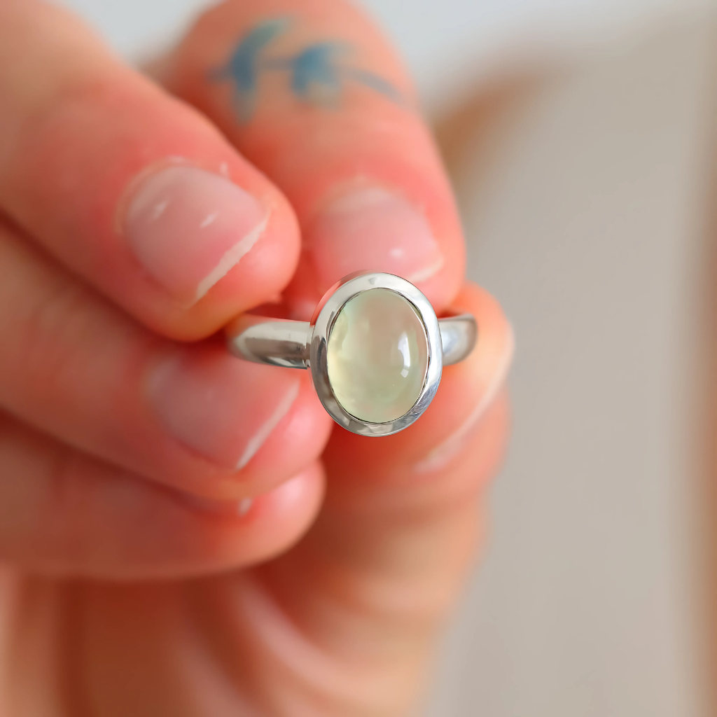 front view green amethyst ring