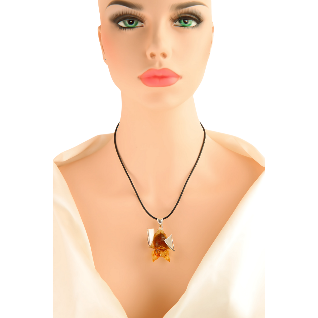 Baltic Amber Nosferatu Bat Necklace with Sterling Silver Wings.
