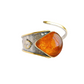 Handmade Baltic cognac amber cuff bracelet in 925 sterling silver with 14k gold plating, featuring a vibrant cognac-colored stone.